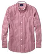 Charles Tyrwhitt Charles Tyrwhitt Classic Fit Magenta Stripe Washed Oxford Cotton Dress Shirt Size Small