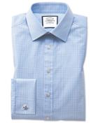  Slim Fit Small Gingham Sky Blue Cotton Dress Shirt Single Cuff Size 14.5/33 By Charles Tyrwhitt