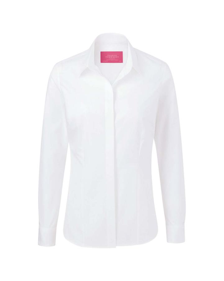 Charles Tyrwhitt Charles Tyrwhitt Women's Satin Stripe Stretch White Shirt