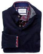 Charles Tyrwhitt Charles Tyrwhitt Navy Button Neck Merino Wool Jumper