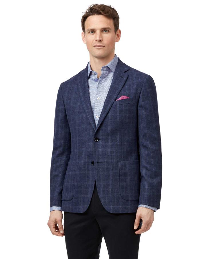  Slim Fit Indigo Checkered Italian Wool Wool Blazer Size 36 By Charles Tyrwhitt