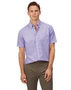  Classic Fit Lilac Short Sleeve Gingham Soft Washed Non-iron Poplin Plain Cotton Casual Shirt Single Cuff Size Small By Charles Tyrwhitt