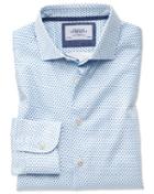 Charles Tyrwhitt Slim Fit Semi-spread Collar Business Casual Diamond Print White And Blue Egyptian Cotton Dress Shirt Single Cuff Size 14.5/33 By Charles Tyrwhitt