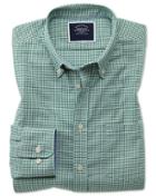  Slim Fit Dark Green Gingham Soft Washed Non-iron Stretch Cotton Casual Shirt Single Cuff Size Large By Charles Tyrwhitt