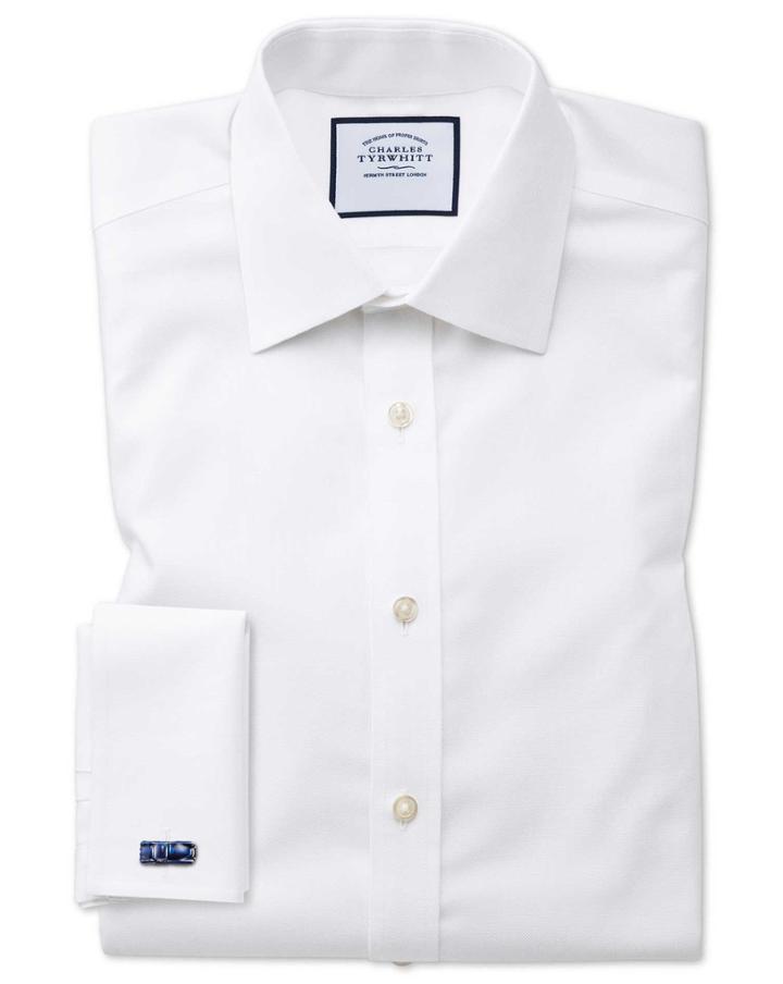  Classic Fit Non-iron Royal Panama White Cotton Dress Shirt French Cuff Size 15.5/32 By Charles Tyrwhitt