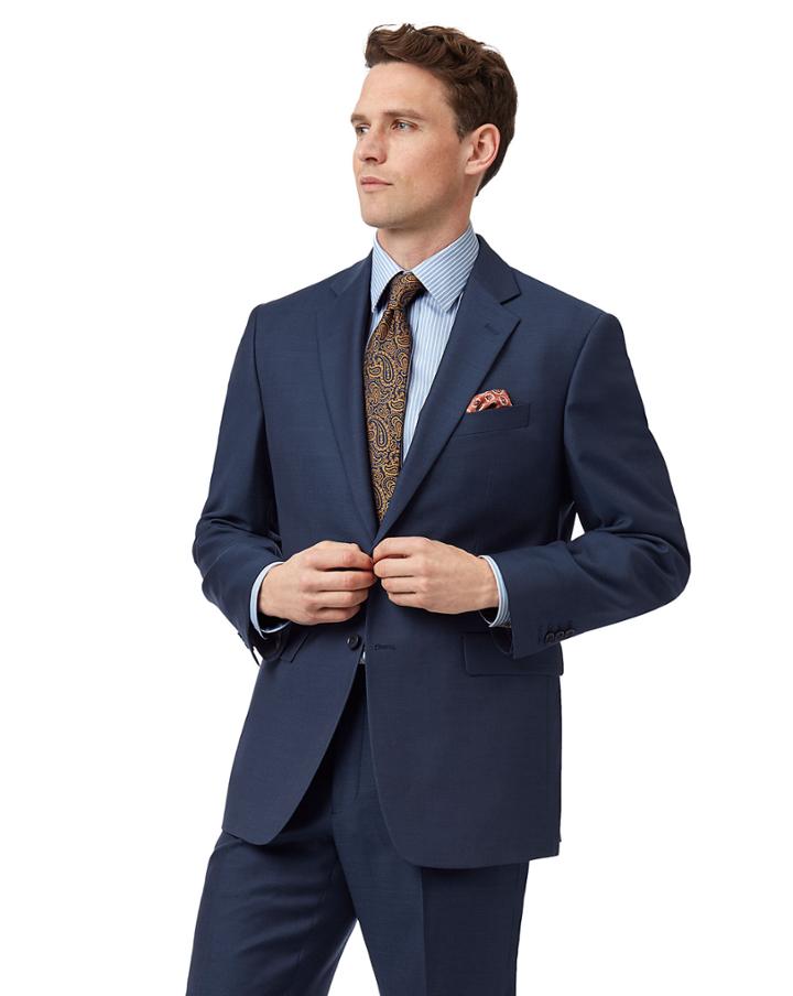  Blue Classic Fit Twill Business Suit Wool Jacket Size 42 By Charles Tyrwhitt