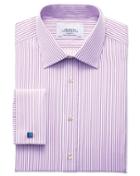 Charles Tyrwhitt Charles Tyrwhitt Slim Fit Bengal Stripe Lilac Cotton Dress Shirt Size 14.5/32
