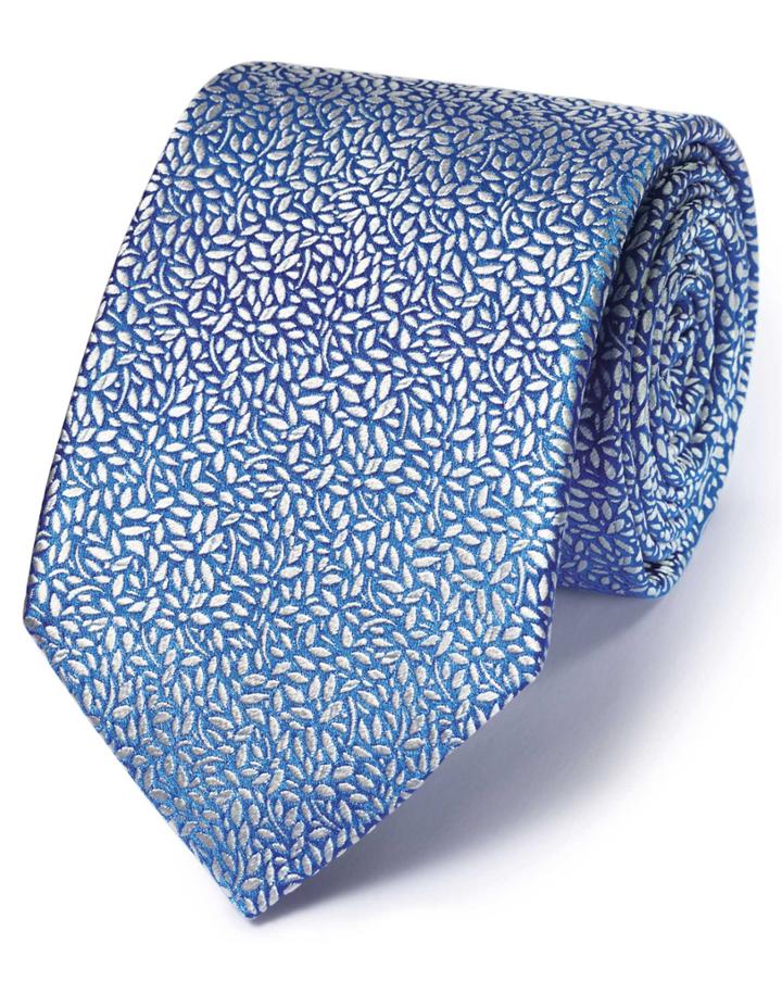  Light Blue Silk English Luxury Floral Leaf Tie By Charles Tyrwhitt