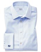 Charles Tyrwhitt Slim Fit Non-iron Twill Mini Grid Check Sky Blue Cotton Dress Casual Shirt French Cuff Size 14.5/33 By Charles Tyrwhitt