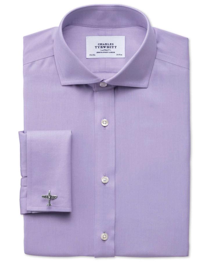 Charles Tyrwhitt Charles Tyrwhitt Extra Slim Fit Spread Collar Non-iron Twill Lilac Cotton Dress Shirt Size 14.5/32