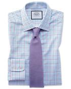  Classic Fit Egyptian Cotton Poplin Check Purple And Aqua Dress Shirt Single Cuff Size 15.5/34 By Charles Tyrwhitt