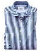 Charles Tyrwhitt Extra Slim Fit Spread Collar Non-iron Bengal Stripe Blue Cotton Dress Shirt French Cuff Size 14.5/33 By Charles Tyrwhitt