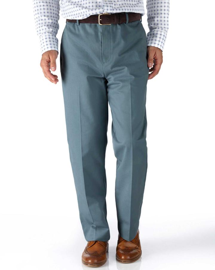 Charles Tyrwhitt Charles Tyrwhitt Airforce Blue Classic Fit Flat Front Non-iron Chinos