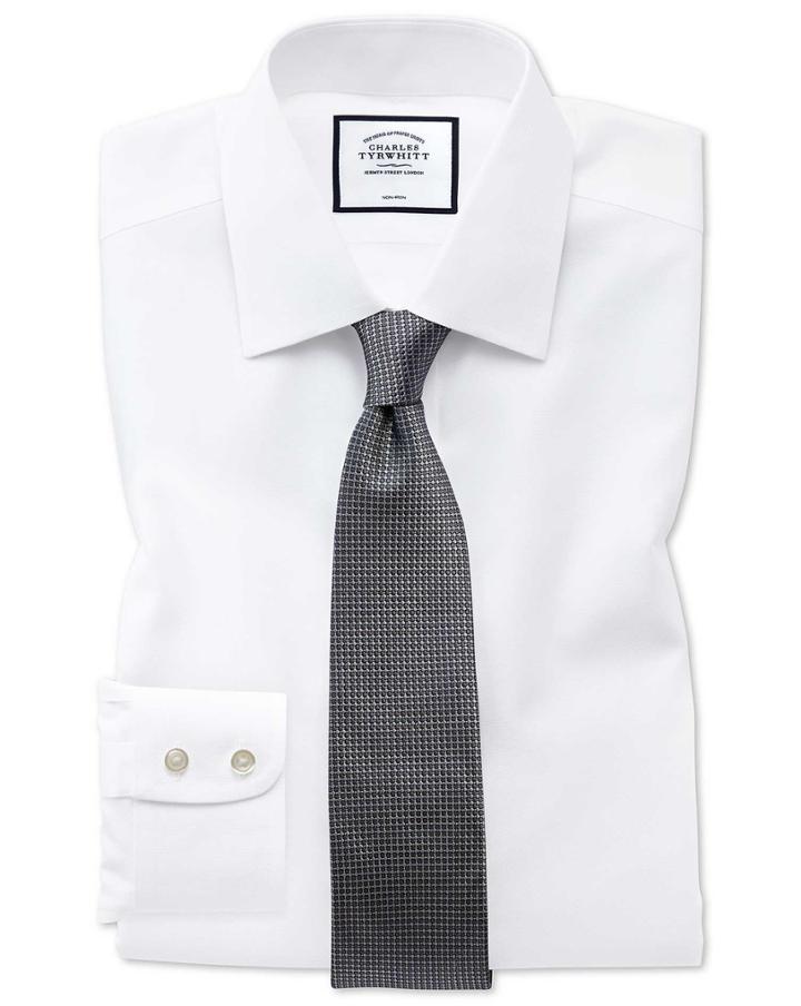  Classic Fit Non-iron White Royal Panama Cotton Dress Shirt French Cuff Size 15/33 By Charles Tyrwhitt