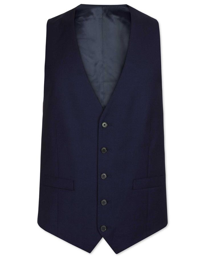  Ink Blue Adjustable Fit Birdseye Travel Suit Wool Waistcoat Size W38 By Charles Tyrwhitt