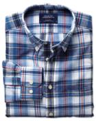 Charles Tyrwhitt Classic Fit Blue And Red Check Cotton Linen Cotton/linen Casual Shirt Single Cuff Size Large By Charles Tyrwhitt