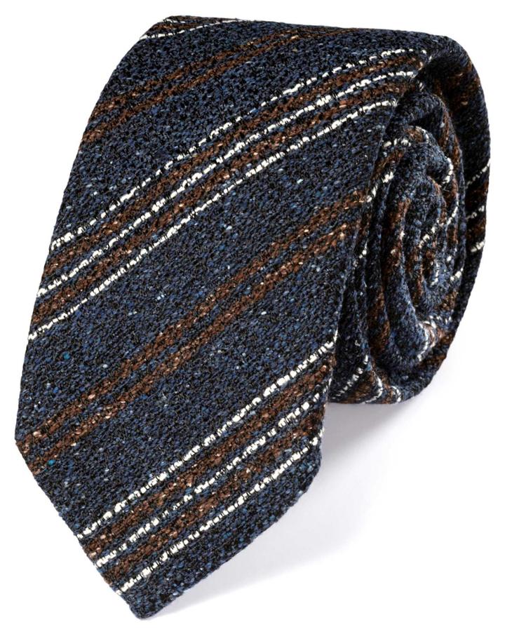Charles Tyrwhitt Dark Blue Wool Mix Rustic Stripe Luxury Tie By Charles Tyrwhitt