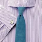 Charles Tyrwhitt Charles Tyrwhitt Slim Fit Non-iron Spread Collar Textured Stripe Lilac Cotton Dress Shirt Size 17/33