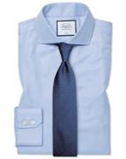  Slim Fit Non-iron Spread Collar Sky Blue Herringbone Cotton Dress Shirt French Cuff Size 14.5/33 By Charles Tyrwhitt