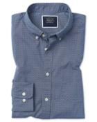  Slim Fit Navy Print Soft Washed Stretch Poplin Cotton Casual Shirt Single Cuff Size Large By Charles Tyrwhitt