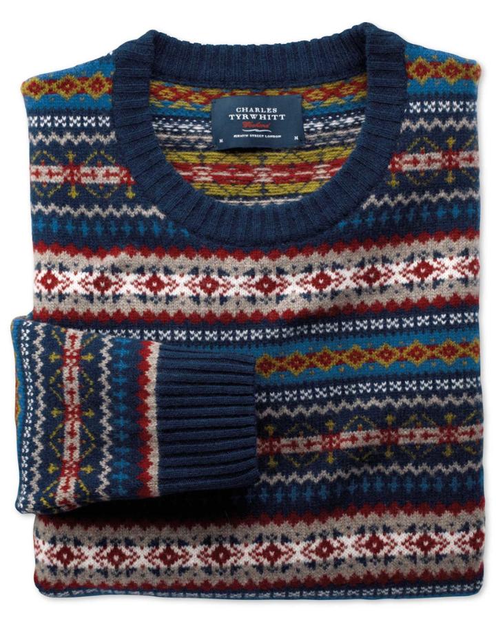 Charles Tyrwhitt Charles Tyrwhitt Multi Fairisle Crew Neck Wool Sweater Size Large