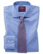  Classic Fit Luxury Non-iron Prince Of Wales Check Blue Cotton Dress Shirt Single Cuff Size 15.5/33 By Charles Tyrwhitt
