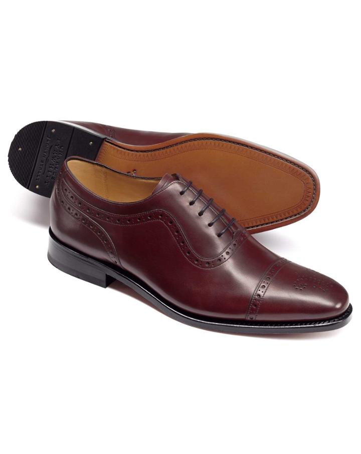  Burgundy Goodyear Welted Oxford Brogue Shoes Size 11.5 By Charles Tyrwhitt