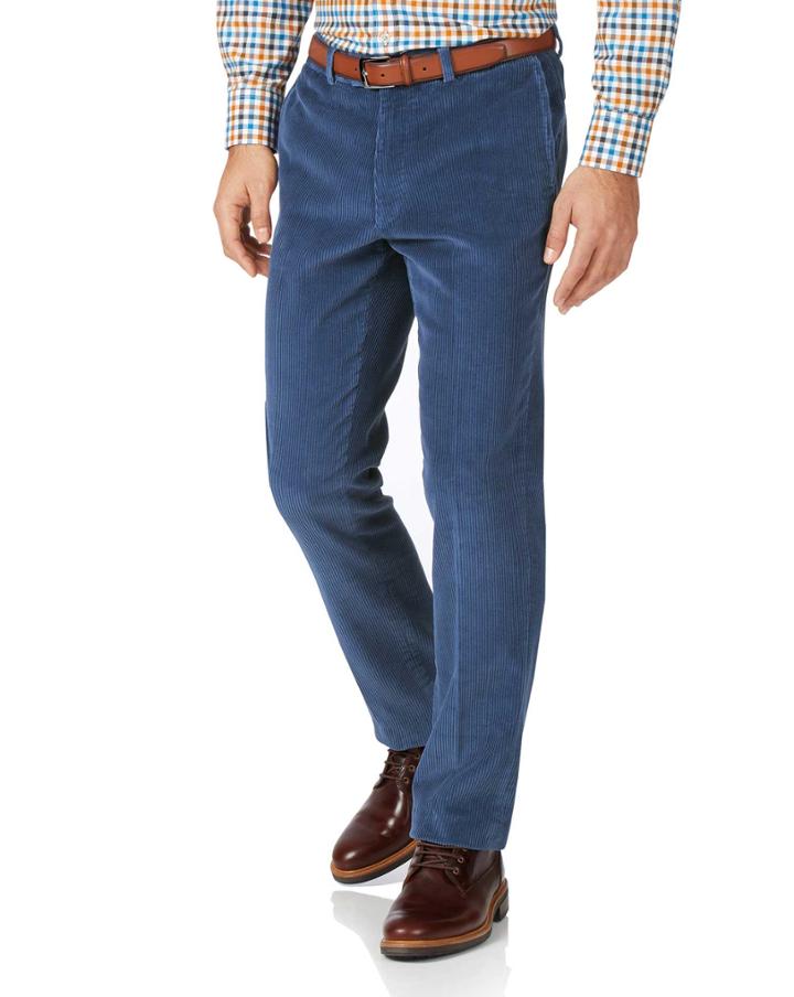  Airforce Blue Classic Fit Jumbo Corduroy Cotton Tailored Pants Size W32 L30 By Charles Tyrwhitt