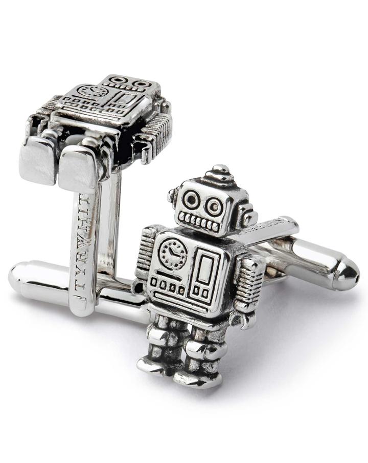  Antique Finish Silver Mini Robot Cufflinks By Charles Tyrwhitt