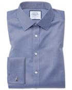  Slim Fit Non-iron Twill Mid Blue Cotton Dress Shirt French Cuff Size 14.5/33 By Charles Tyrwhitt