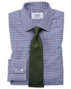  Classic Fit Large Puppytooth Blue Cotton Dress Shirt Single Cuff Size 15.5/34 By Charles Tyrwhitt