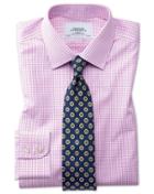 Charles Tyrwhitt Slim Fit Non-iron Grid Check Pink Cotton Dress Shirt Single Cuff Size 15/33 By Charles Tyrwhitt