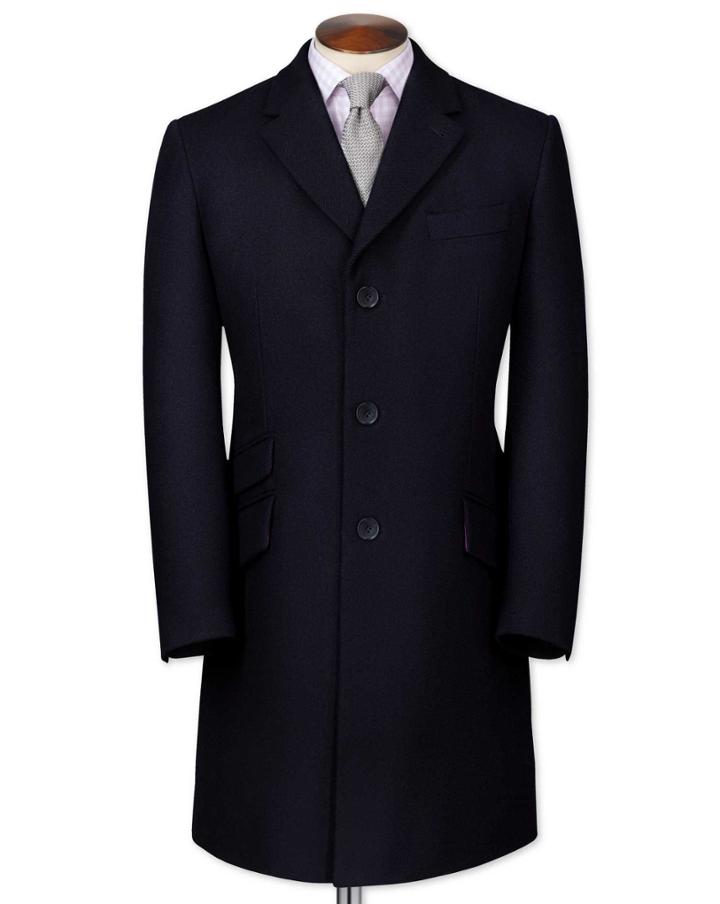 Charles Tyrwhitt Slim Fit Navy Wool Epsom Overwool Coat Size 44 By Charles Tyrwhitt