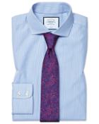  Slim Fit Non-iron Cutaway Sky Blue Bengal Stripe Cotton Dress Shirt Single Cuff Size 14.5/32 By Charles Tyrwhitt