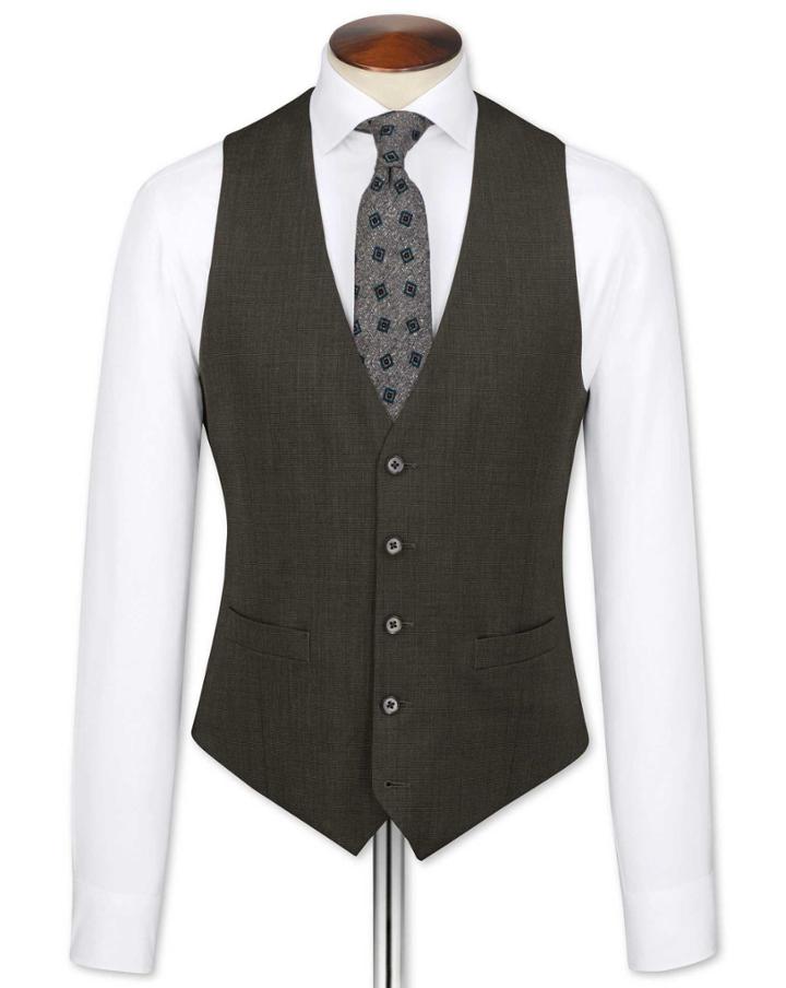 Charles Tyrwhitt Charles Tyrwhitt Brown End-on-end Business Suit Wool Waistcoat Size W36