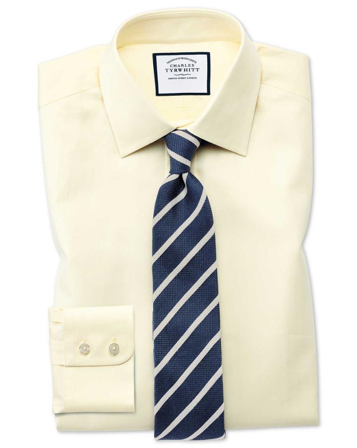  Extra Slim Fit Fine Herringbone Yellow Cotton Dress Shirt French Cuff Size 14.5/33 By Charles Tyrwhitt