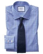  Classic Fit Non-iron Twill Royal Blue Check Cotton Dress Shirt Single Cuff Size 15.5/33 By Charles Tyrwhitt