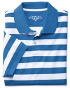 Charles Tyrwhitt Blue And White Stripe Melange Pique Cotton Polo Size Large By Charles Tyrwhitt