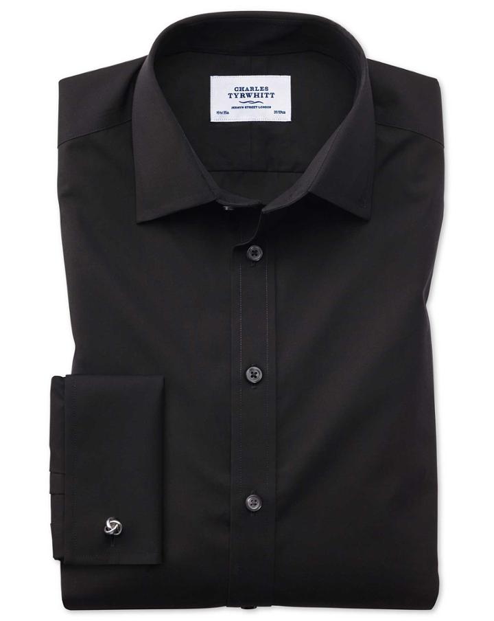 Charles Tyrwhitt Classic Fit Non-iron Poplin Black Cotton Dress Shirt Single Cuff Size 15/33 By Charles Tyrwhitt