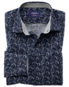 Charles Tyrwhitt Slim Fit Dark Blue Leaf Print Cotton Casual Shirt Single Cuff Size Small By Charles Tyrwhitt