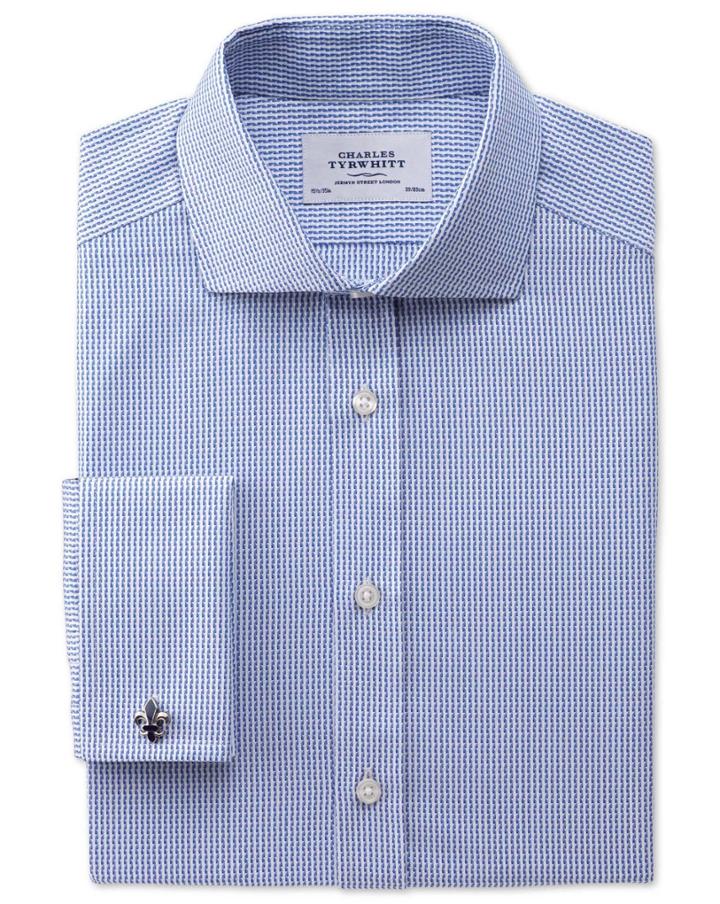 Charles Tyrwhitt Charles Tyrwhitt Extra Slim Fit Spread Collar Egyptian Cotton Textured Stripe Royal Blue Dress Shirt Size 14.5/32