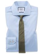  Slim Fit Non-iron Spread Collar Sky Blue Puppytooth Cotton Dress Shirt French Cuff Size 14.5/33 By Charles Tyrwhitt