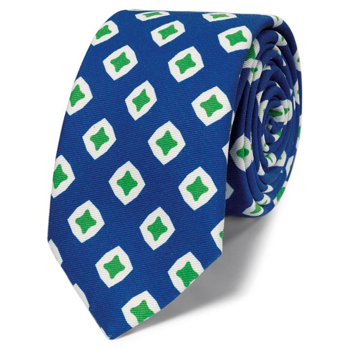 Charles Tyrwhitt Charles Tyrwhitt Luxury Slim Blue Textured Printed Square Tie