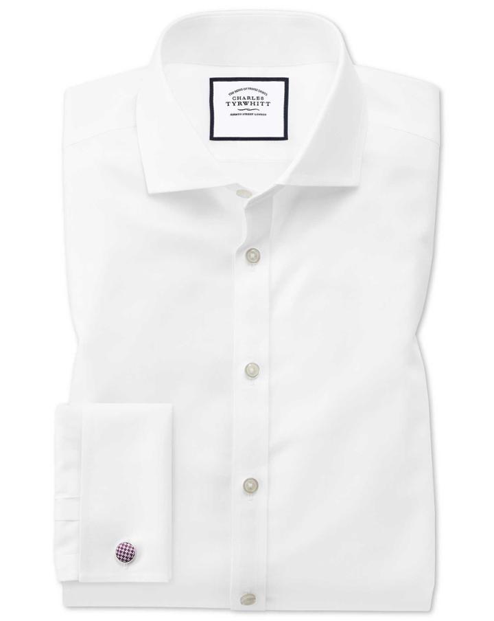 Charles Tyrwhitt Super Slim Fit Spread Collar Non-iron Twill White Cotton Dress Shirt French Cuff Size 14.5/33 By Charles Tyrwhitt