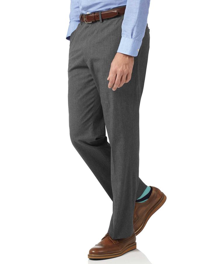  Charcoal Slim Fit Puppytooth Cotton Tailored Pants Size W30 L30 By Charles Tyrwhitt