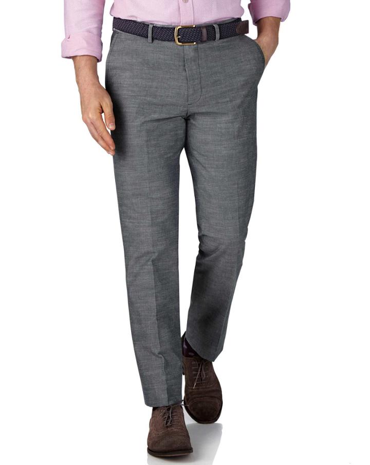 Charles Tyrwhitt Charles Tyrwhitt Blue Chambray Slim Fit Cotton Tailored Pants Size W32 L30