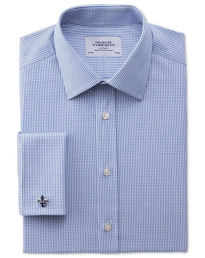 Charles Tyrwhitt Classic Fit Egyptian Cotton Textured Stripe Royal Blue Dress Shirt French Cuff Size 15/35 By Charles Tyrwhitt
