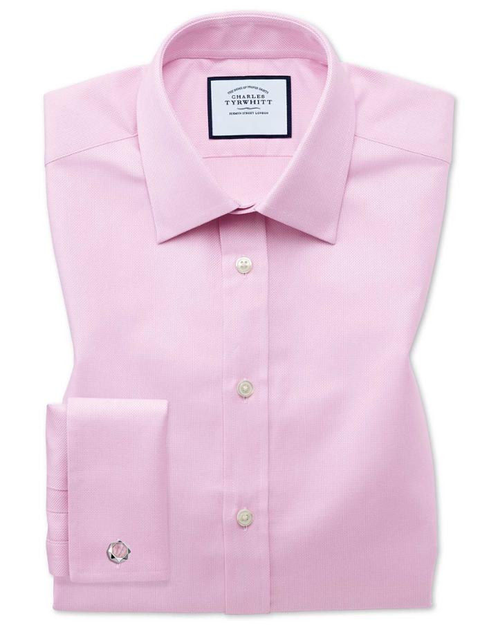 Slim Fit Egyptian Cotton Royal Oxford Pink Dress Shirt French Cuff Size 14.5/33 By Charles Tyrwhitt