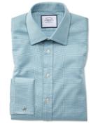  Classic Fit Teal Small Puppytooth Egyptian Cotton Dress Shirt French Cuff Size 15.5/33 By Charles Tyrwhitt