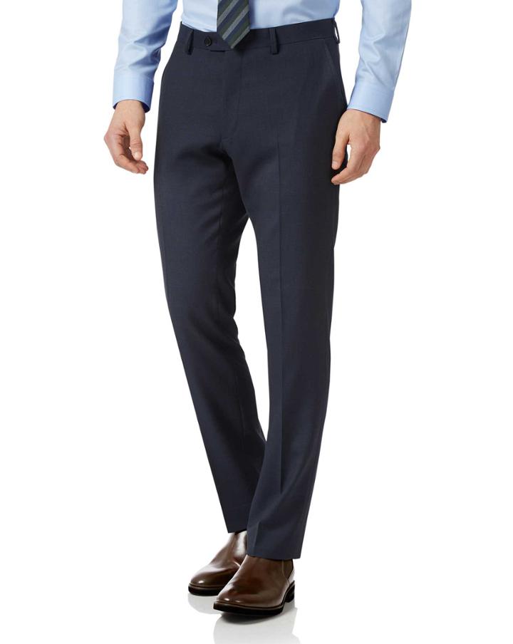  Navy Slim Fit Sharkskin Travel Suit Wool Pants Size W32 L30 By Charles Tyrwhitt